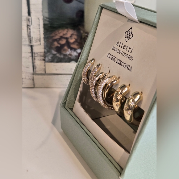 Atterri Gold Cubic Zirconia Hoop Earrings - Picture 3 of 4